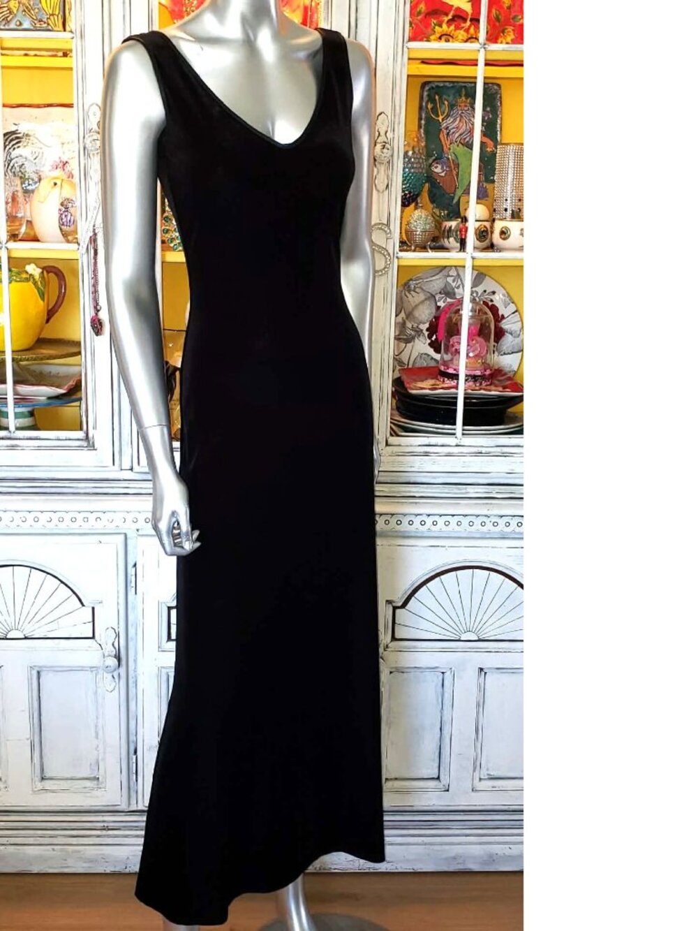 Vintage Betsey Johnson Slip Dress Evening 90s Black Velvet Backless Rose Floral - Picture 11 of 16